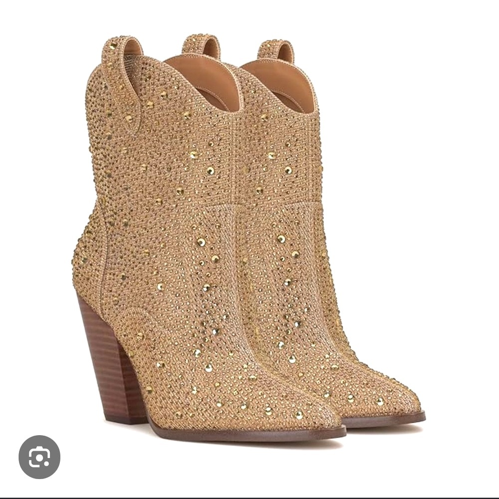 Jessica Simpson Cissely Rhinestone Cowboy Boots Gold Size 9.5